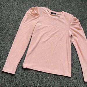 Pastel Pink Silver Glitter Sparkly Shoulder Pad Puff Long-Sleeve Modest Blouse M